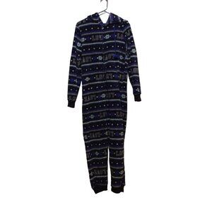 So Intimates Navy Snowflake All In One One Piece Pajama Large sku8